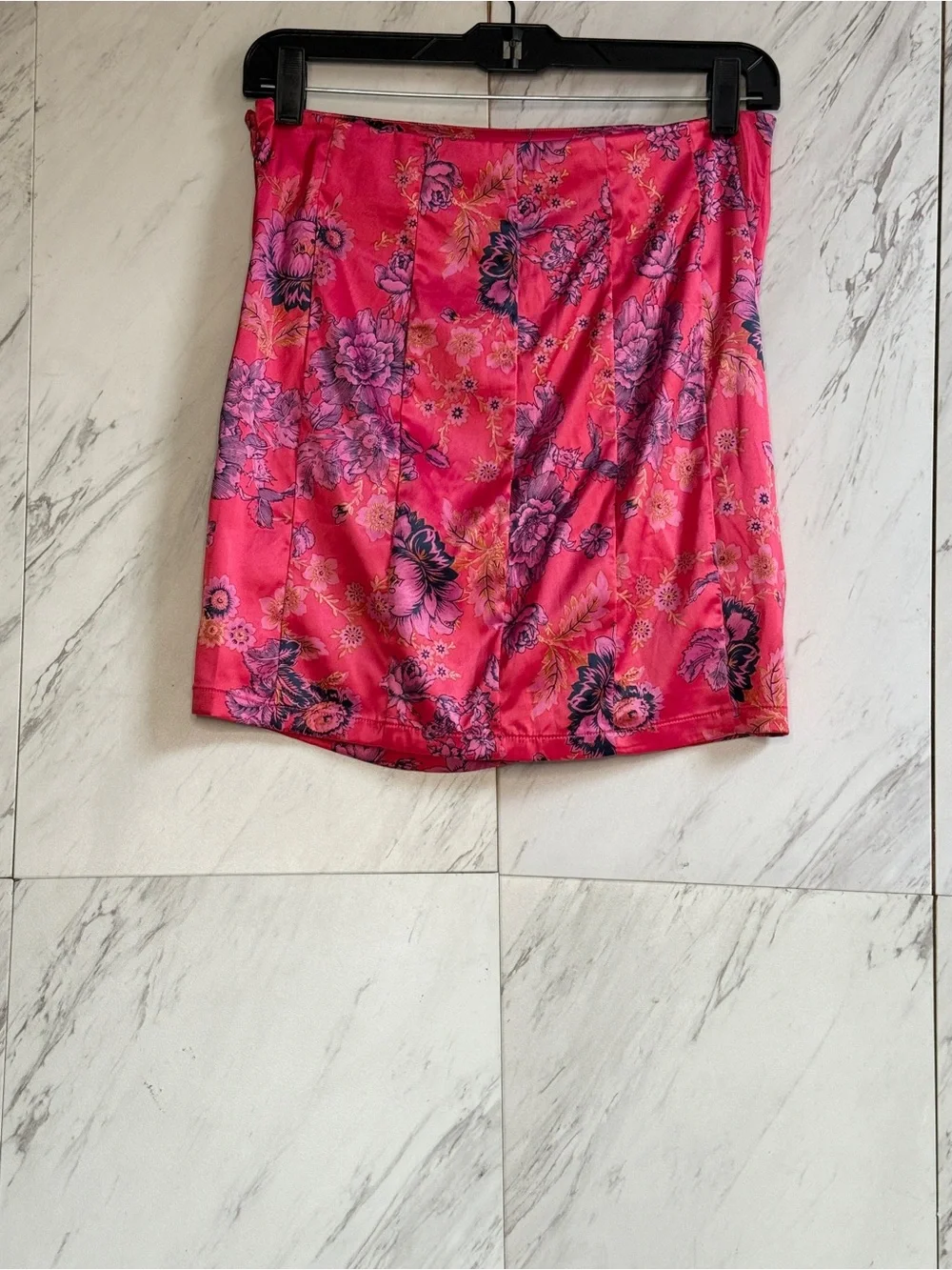 Free People Avas Floral Printed Ruched Slit Magenta Pink Mini Skirt Size 6